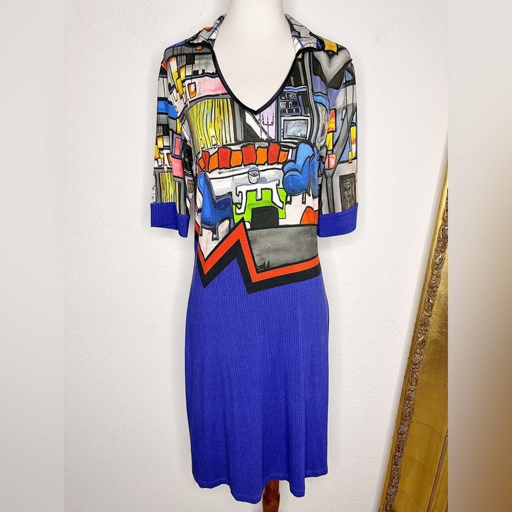 Aventures des Toiles Abstract Home Sitting Room Scenic Jersey Knit Dress Size 40